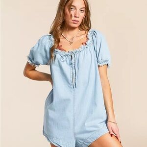Free People Sky Blue Denim Romper